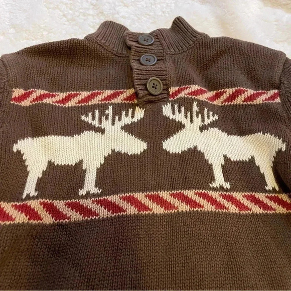 Cherokee 100% cotton 4T brown and red moose sweater - Picture 2 of 4
